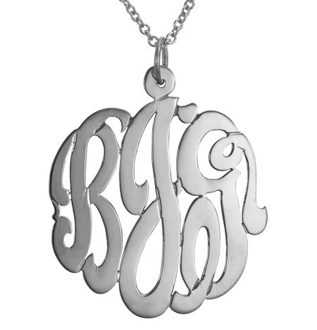 7/8 inch Sterling Silver Engraved Monogram Disc Charm Necklace