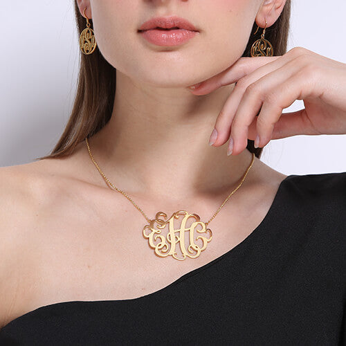 large script monogram necklace